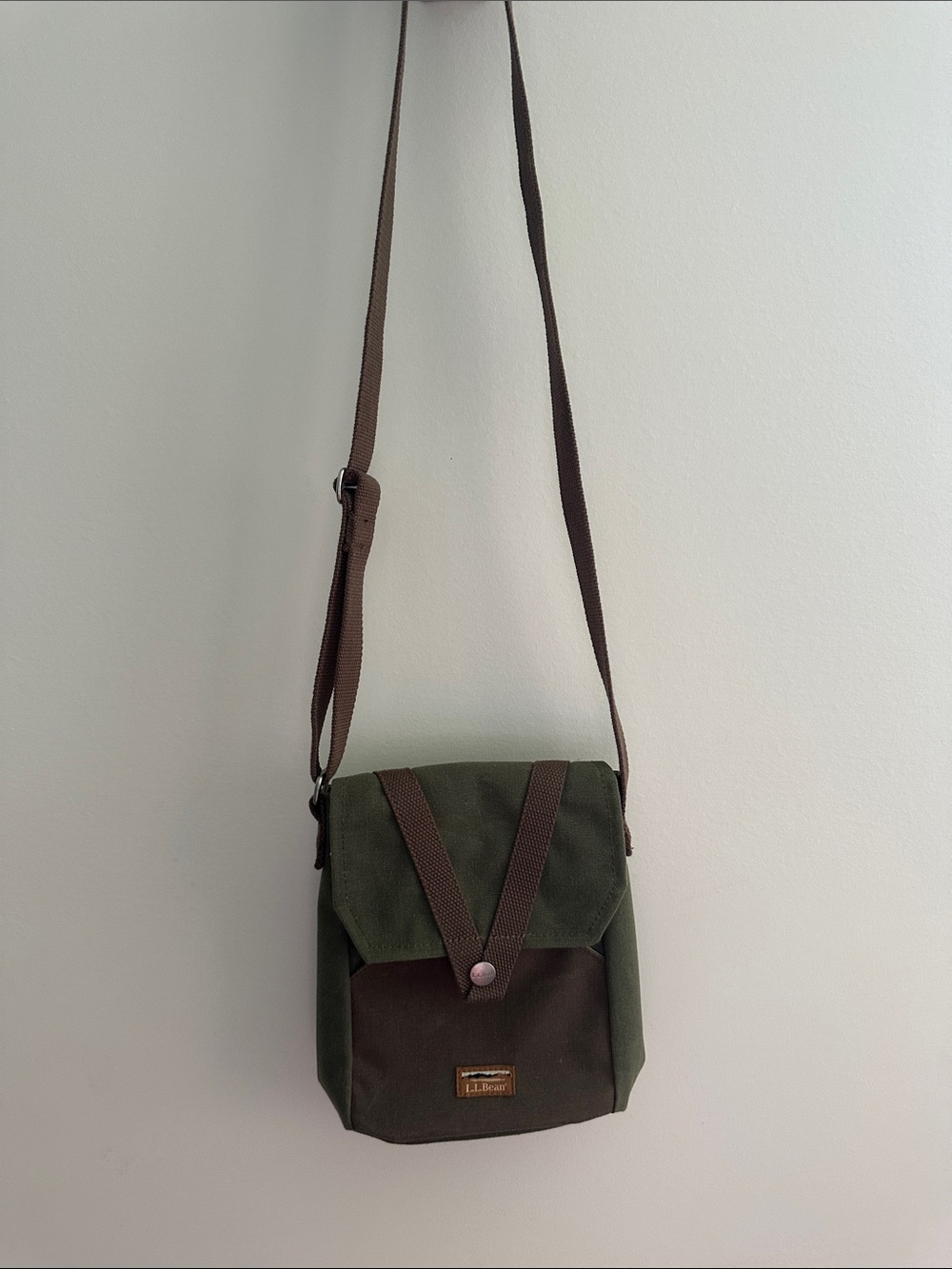 L.L. Bean Olive Green and Brown Canvas Messenger Bag